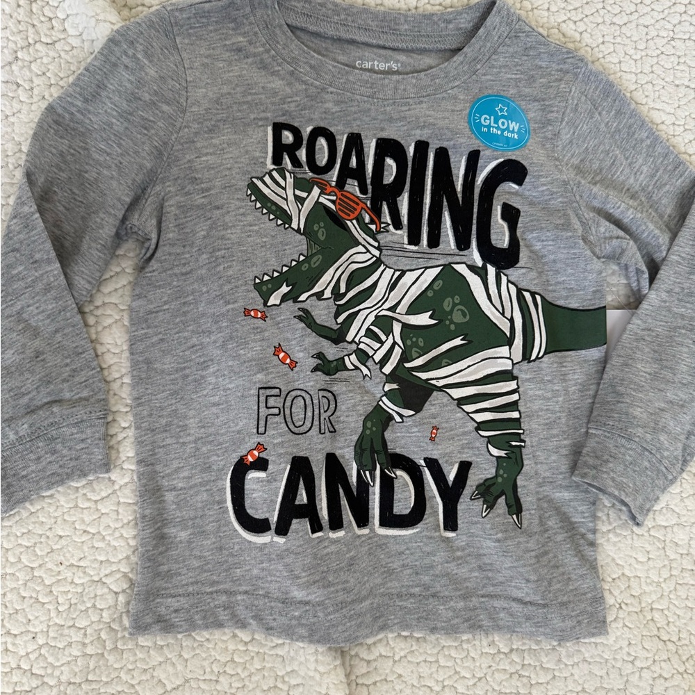 Carter's Gray Halloween Glow in the Dark Dinosaur Kids Shirt 18m
